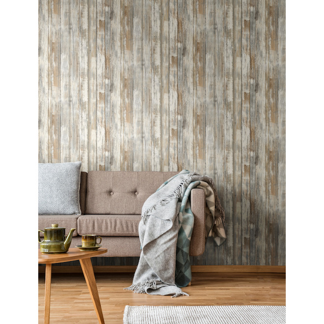 Wallpaper - Distressed Wood - Neutral - 28 sq. ft.