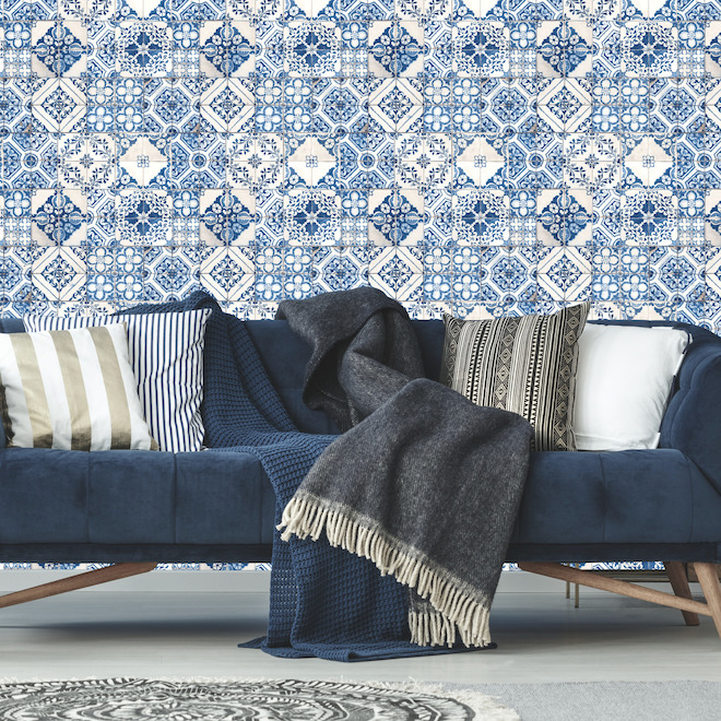 Mediterranean Tile Wallpaper - Blue - 20.5" x 16.5'