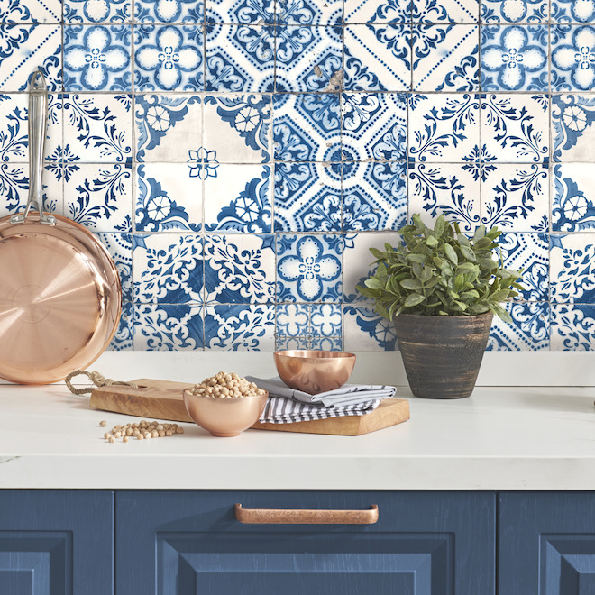 Mediterranean Tile Wallpaper - Blue - 20.5" x 16.5'