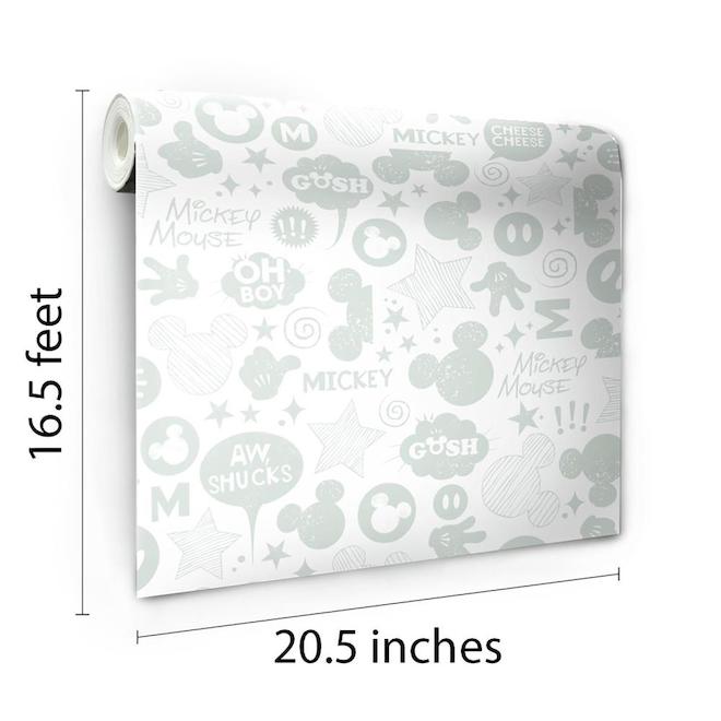 Mickey Mouse Wallpaper - Grey - 20.5" x 16.5'