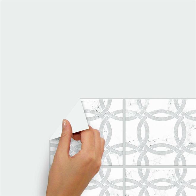 RoomMates Self-Adhesive Wall Decals - Backsplash Interlocking Circle Tile - 34.9-in x 16.9-in - Grey - 2 Pieces