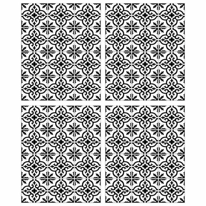 RoomMates Self-Adhesive Wall Decals - Ornate Backsplash Tile - 34.9-in x 16.9-in - Black and White - 2 Pieces