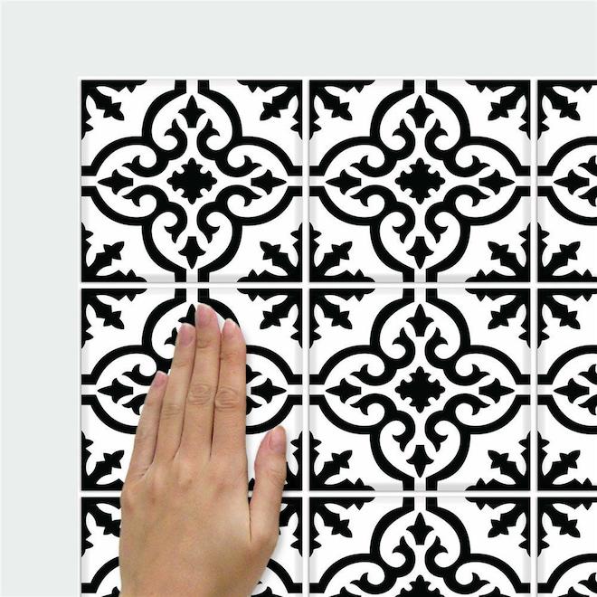 RoomMates Self-Adhesive Wall Decals - Ornate Backsplash Tile - 34.9-in x 16.9-in - Black and White - 2 Pieces