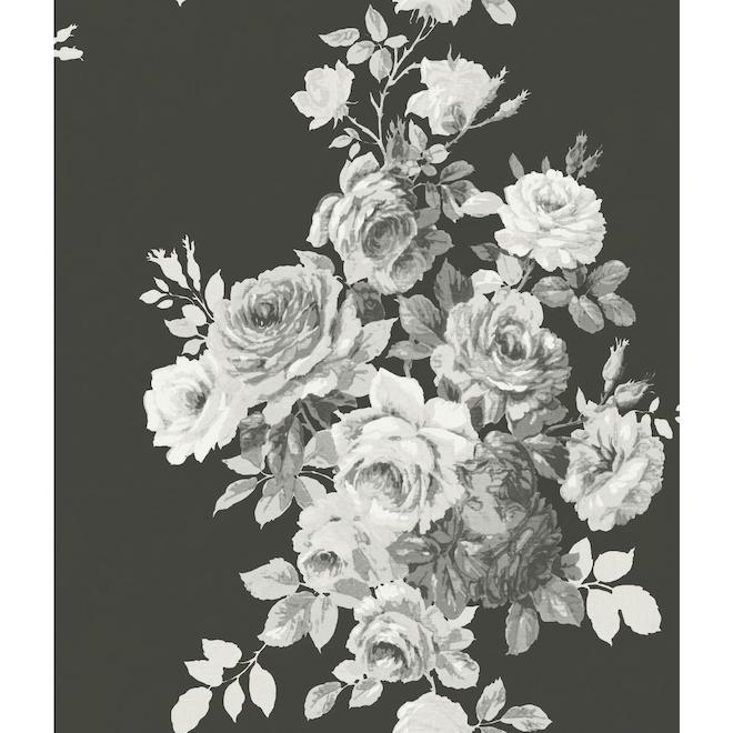 York Wallcoverings Magnolia Home Tea Rose Wallpaper 56 sq.ft. Black and White