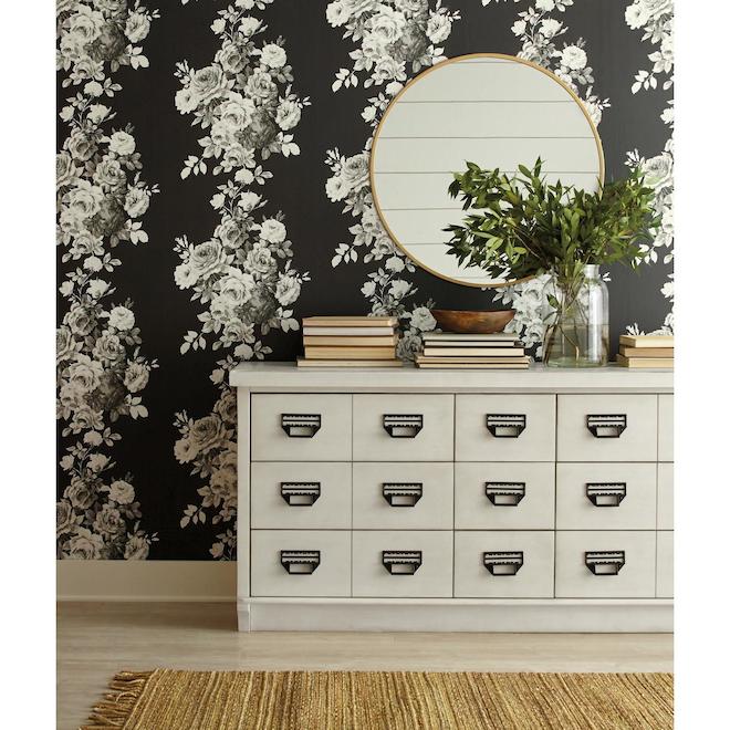 York Wallcoverings Magnolia Home Tea Rose Wallpaper 56 sq.ft. Black and White