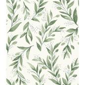 York Wallcoverings Magnolia Home Olive Branch Wallpaper 56 sq.ft. Green and White
