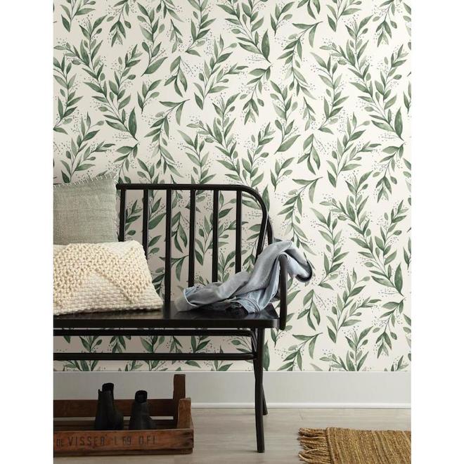 York Wallcoverings Magnolia Home Olive Branch Wallpaper 56 sq.ft. Green and White