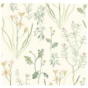 Papier peint York Wallcoverings motif de botanique vert et pêche 56 pi ca