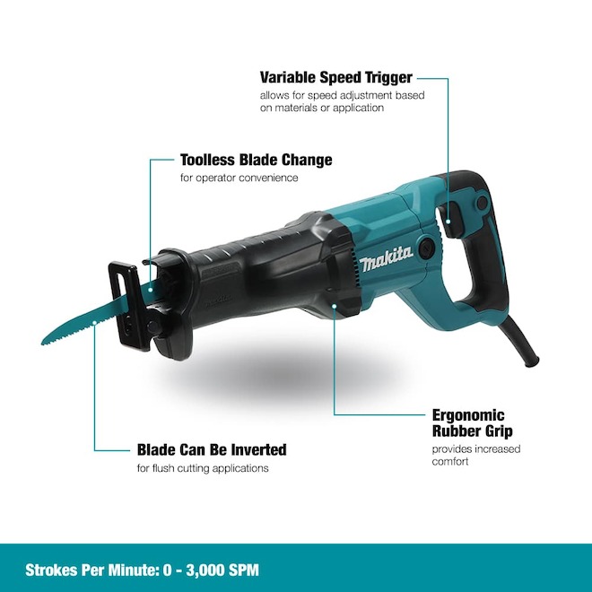 Makita 3000 SPM 12-Amp Variable Speed Motor Corded Reciprocating Saw with Quick Change