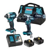 Makita 2 Drill Kit 18 V Cordless and Brushless with 2 x 5.0 Ah Batteries