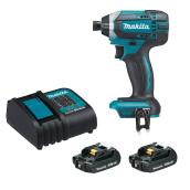 Tournevis à chocs LXT Makita ions lithium avec 2 batteries et chargeur, sarcelle