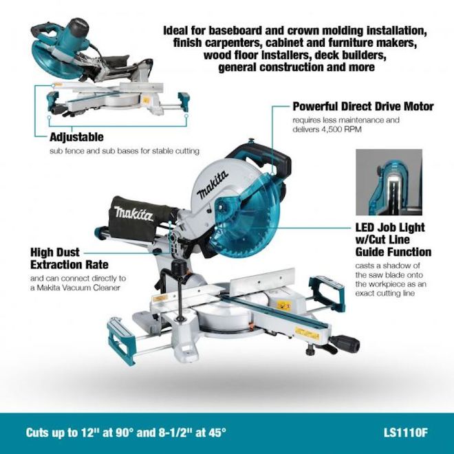 Makita Compound Mitre Saw 10-in Sliding with LED and Cut Line Guide