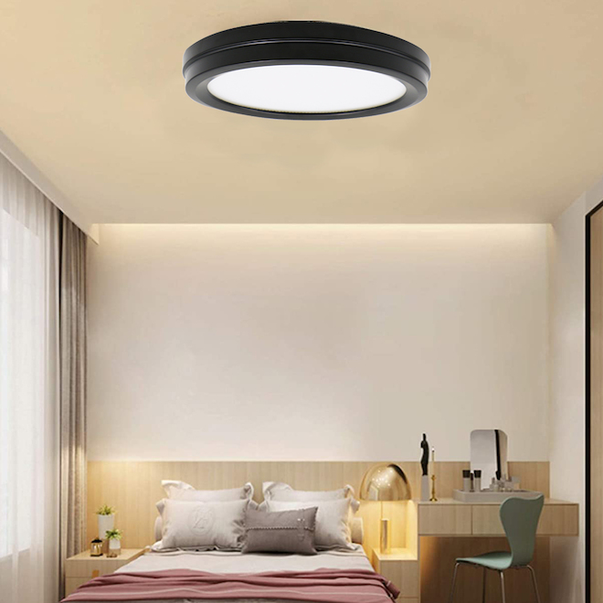 Allen + Roth Flush Mount Ceiling Light - Metal and Plastic - Matte Black - 14-in x 14-in - Pack of 2