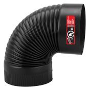 Coude plissé ondulé de 90° en acier noir pour poêle à bois