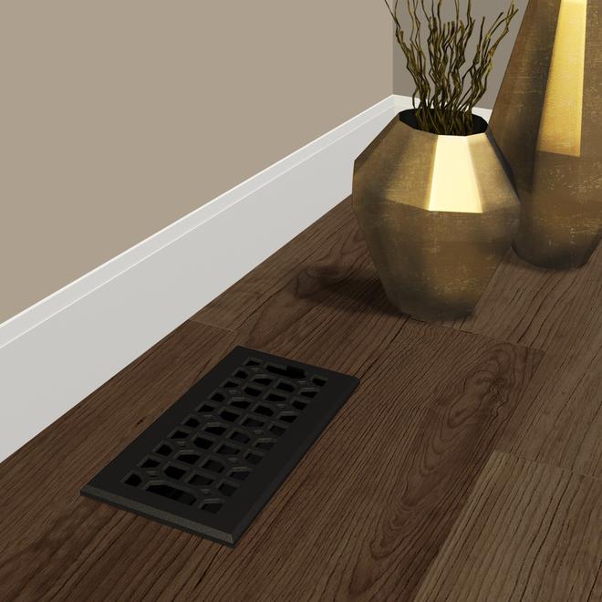 Imperial Cast Iron Black Floor Register Duct Opening 4 x 10-in Outside 1.75 x 5.25-in