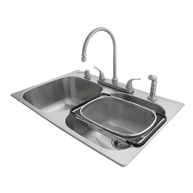 Double Kitchen Sink With Faucet And Colander Stainless Steel