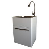 Stainless Steel Laundry Sink with Cabinet - 9.5" - White