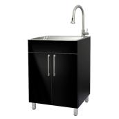 Meuble-lavabo de buanderie Conglom avec robinet et armoire à 2 portes 21,3 x 33,8 x 24 po, noir