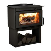 Poêle à bois style contemporain, 34" x 26,6", acier, noir métal