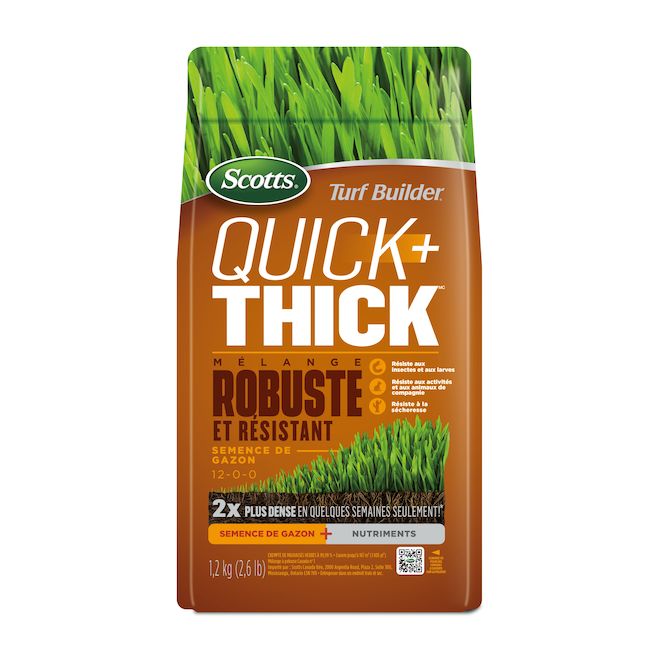 Semence à gazon mélange Robuste et Résistant Quick + Thick Turf Builder de Scotts, 1,2 kg