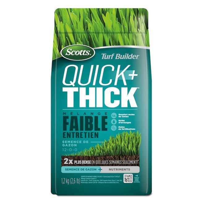 Semence à gazon mélange Faible entretien Quick + Thick Turf Builder de Scotts, 1,2 kg