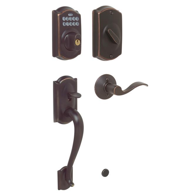 Poignée d'entrée électronique Camelot avec dispositif Flex-Lock, accent bronze vieilli
