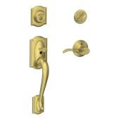 Schlage Camelot Satin Brass Single Cylinder Handleset with Accent Lever
