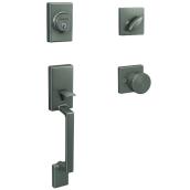 Etchings Single Cylinder Handleset and Ryson Knob with Evans Trim in Satin Nickel