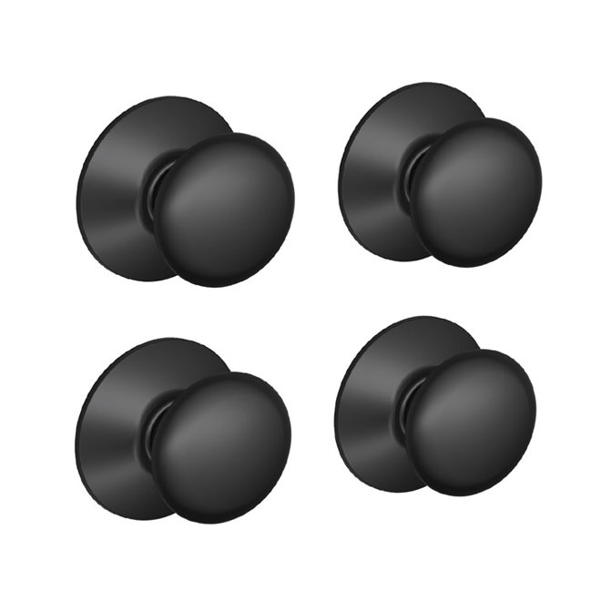 Boutons de passage en acier Plymouth par Schlage, noir mat, paquet de 4