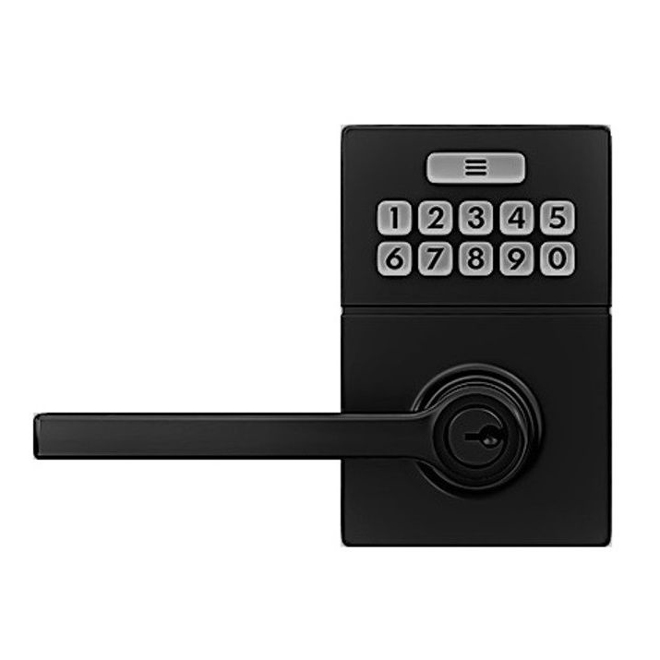 Levier électronique HOMEFRONT by SCHLAGE, noir mat 1-cylindre clavier lumineux