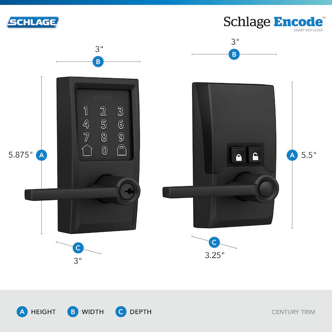 SCHLAGE Encode F Serie Matte Black 1-Cylinder Lighted Keypad Electronic Lever