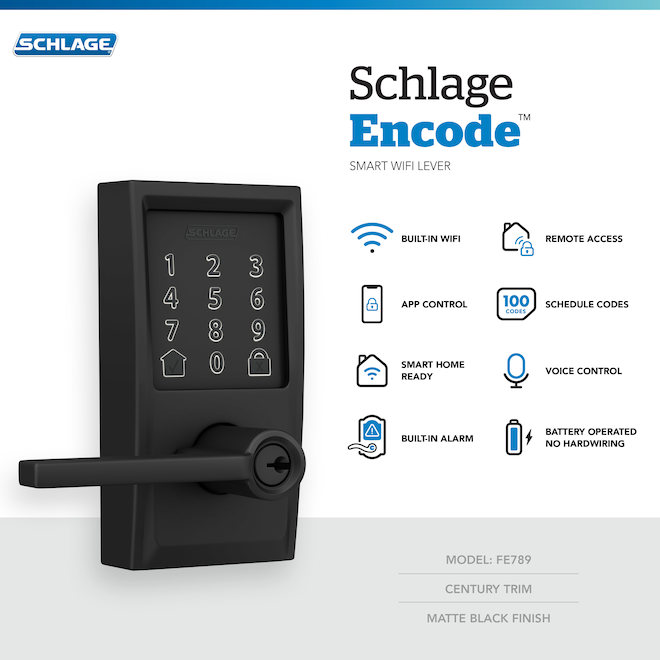 SCHLAGE Encode F Serie Matte Black 1-Cylinder Lighted Keypad Electronic Lever