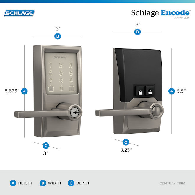 SCHLAGE Encore F Serie Sat. Nickel 1-Cylinder Lighted Keypad Electronic Lever