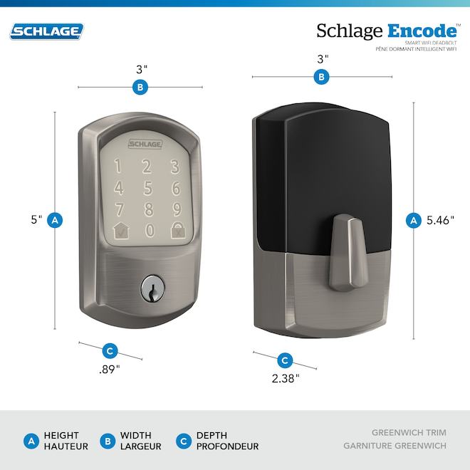 SCHLAGE Encode Satin Nickel 1-Cylinder Touch Screen Electronic Deadlock