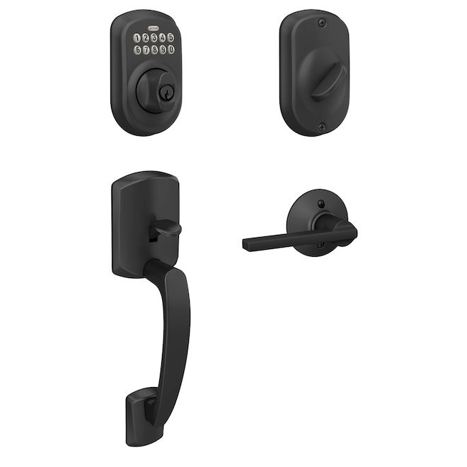 SCHLAGE Plymotuh Matte Black 1-Cylinder Deadbolt Included Handle Set