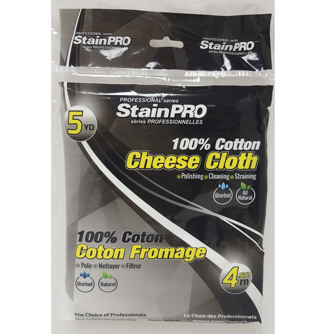 Chiffon style coton à fromage professionnel pour teinture StainPRO, blanc, coton, paquet de 5, 15 pi L.