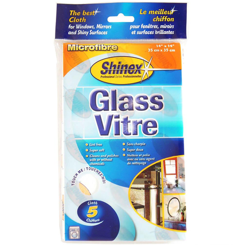 Shinex Glass Cloths - White - Microfibre - 5 Per Pack - 14-in L x 14-in W
