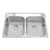 Kindred RDL2031 Satin 31.25-in Double Equal Bowl Reginox Drop-In 3-Hole Stainless Steel Kitchen Sink With Ledge