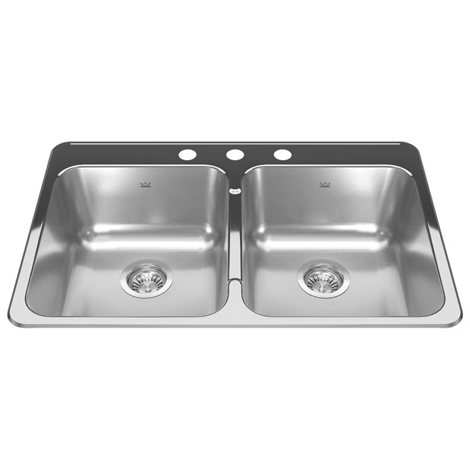 Kindred Double Sink - 3 Holes - 20-in x 31-in x 7-in - Stainless Steel