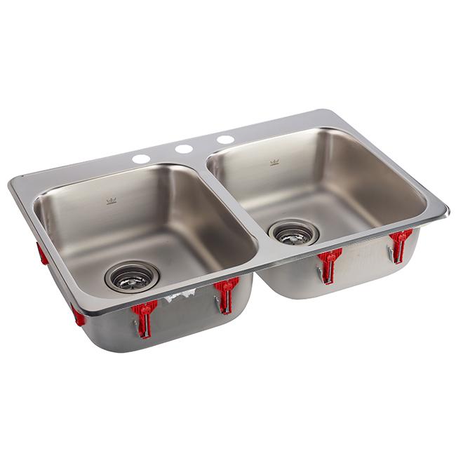 Kindred Double Sink - 3 Holes - 20-in x 31-in x 7-in - Stainless Steel