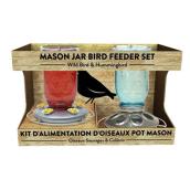 Mason Jar Duo Bird Feeders - Red/Blue