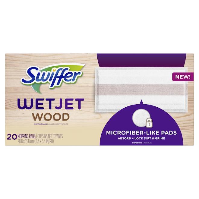 Swiffer Recharges de coussins nettoyants Swiffer WetJet pour planchers de  bois, 20 unités