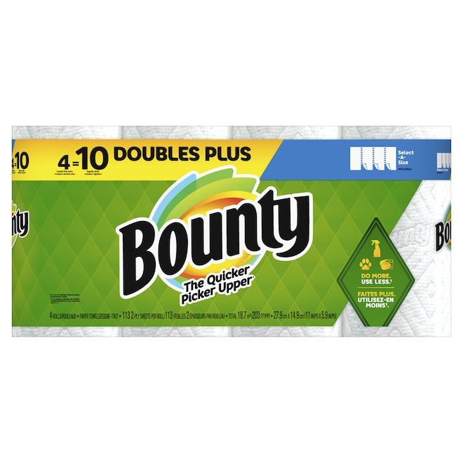 Bounty Double Plus Select-a-Size White Paper Towels - 131-Sheets Roll 4-Pack  3077205826