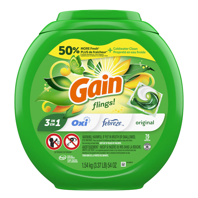 Capsules de détergent à lessive Gain flings 3 en 1, parfum original, 1 ...