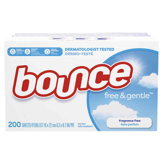 Bounce Free & Gentle Dryer Sheets Fragrance Free - 200 Sheets