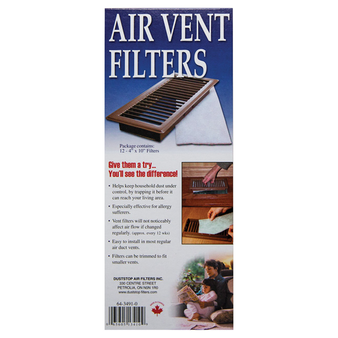 Duststop 10-in L x 4-in W Polyester Air Vent Dust Filters -12 Per Pack