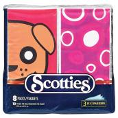 Scotties Pocket Pack 3-Ply Facial Tissues - Assorted Pattern - White - Pack of 8