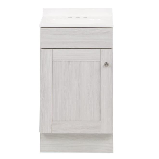 Project Source 18-in Engineered Wood Off-White 1 Sink Freestanding Bathroom Vanity with White Cultured Marble Top