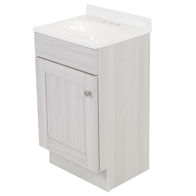 Project Source 18-in Engineered Wood Off-White 1 Sink Freestanding Bathroom Vanity with White Cultured Marble Top
