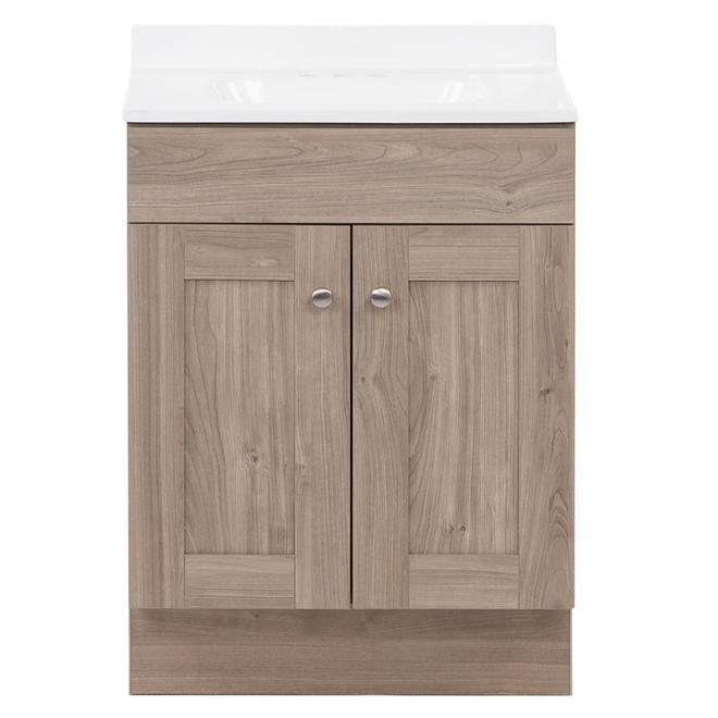 Project Source 24.5-In Forest Elm Engineered Wood 1-Sink Freestanding Bathroom Vanity with White Cultured Marble Top